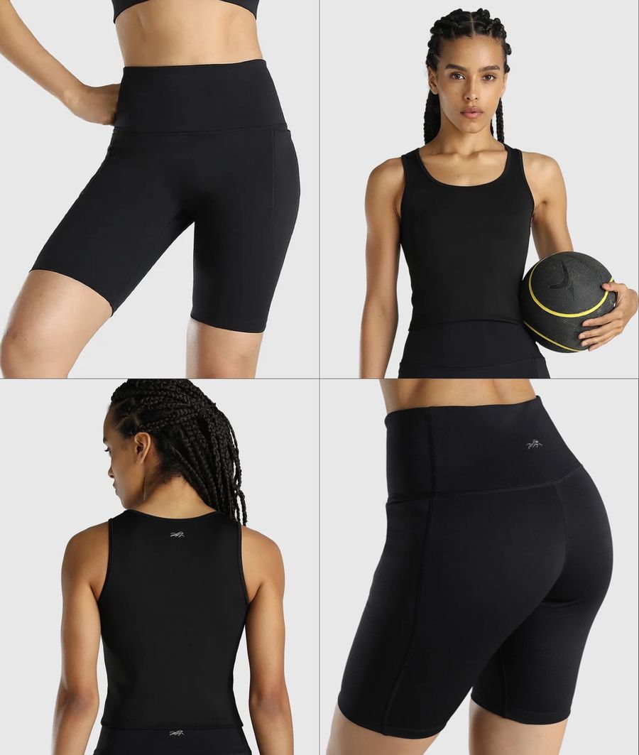Womens Tank Top + Womens Cycling Shorts (Black)