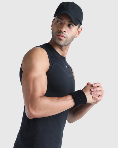 Mens Sleeveless Seamless Compression T-shirt