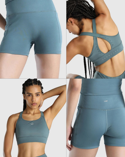 Womens Sports Bra + Womens Biker Shorts (Teal)